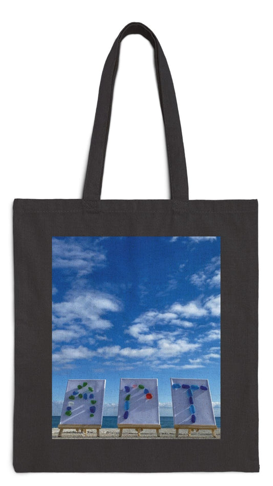Art Tote Bag Black 15" x 16" Cotton Canvas Different Print on Each Side. "Beach Art & Seaside Art"