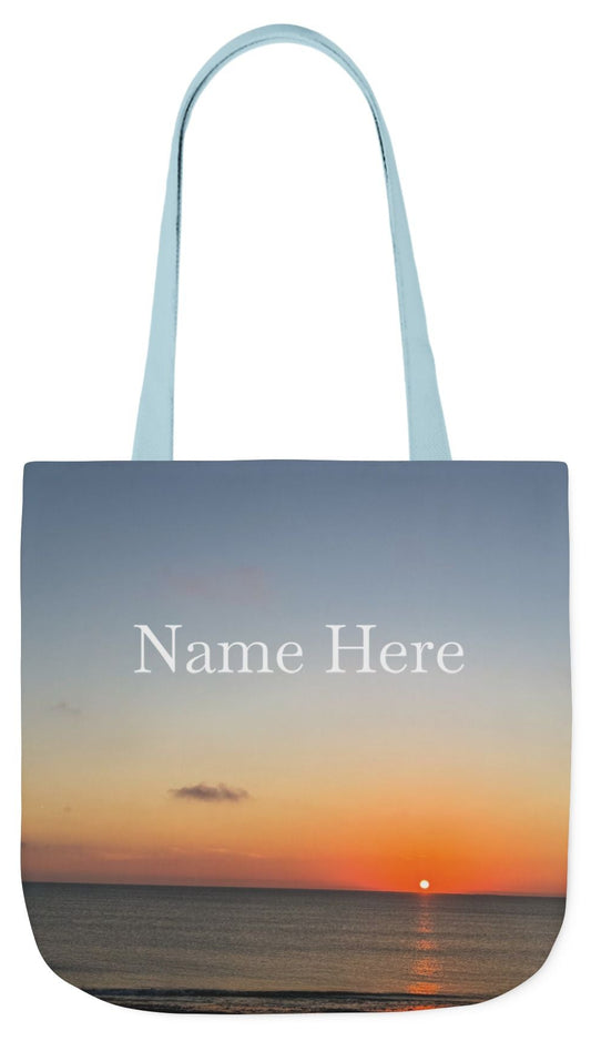 Personalized Everyday Tote Bag 18”x 18” different print on each side.5 Handle Color Options. “Seaside Sunrising Personalized”