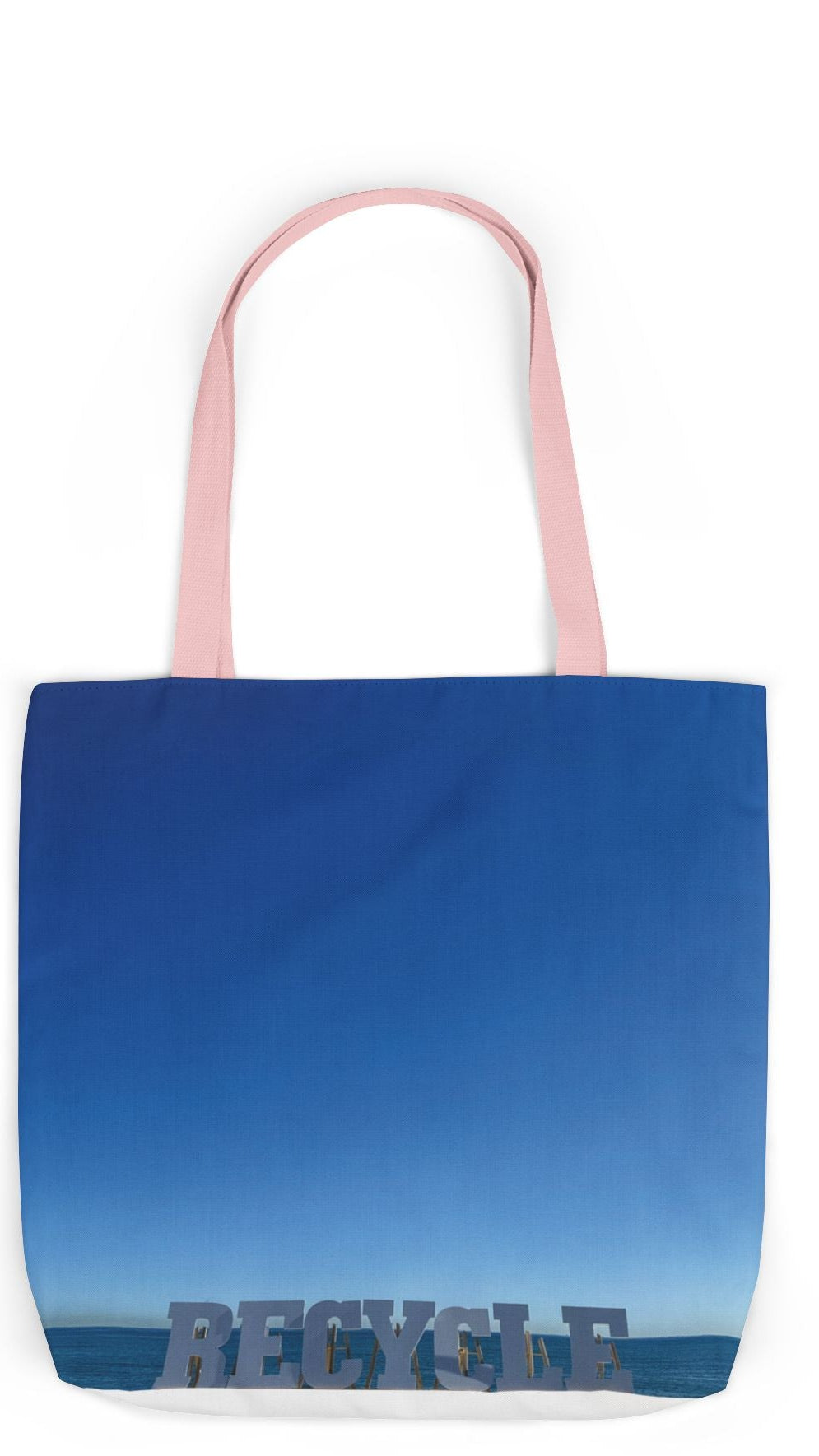 Recycle Tote Bag 18" x 18" different print on each side. 5 Handle Color Options. "Beach Recycle & Seaside Recycle Bag"