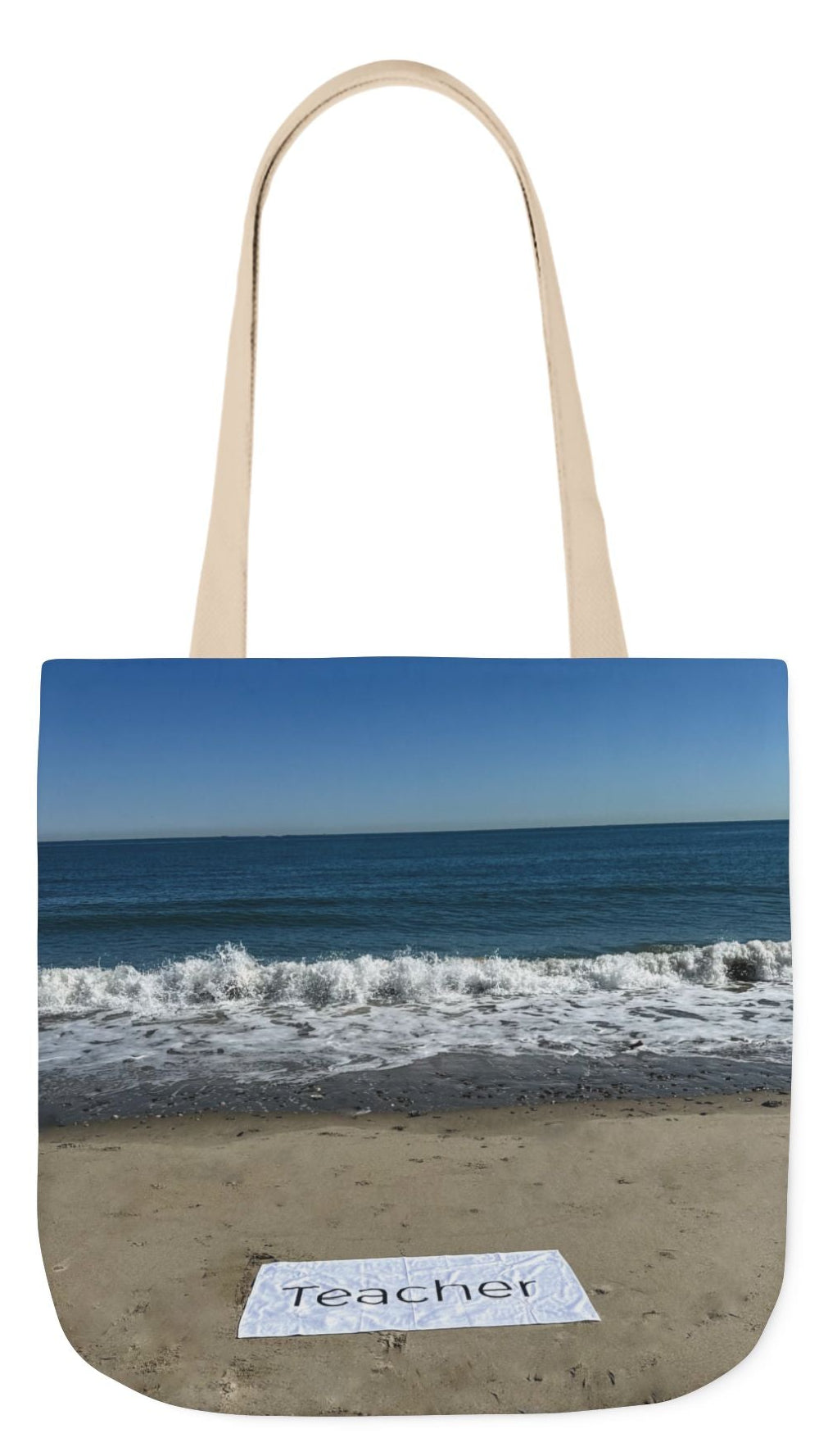Teacher Tote Bag 18” x 18”  same print on each side. 5 Handle Color Options. “Beachfront Teacher Bag”