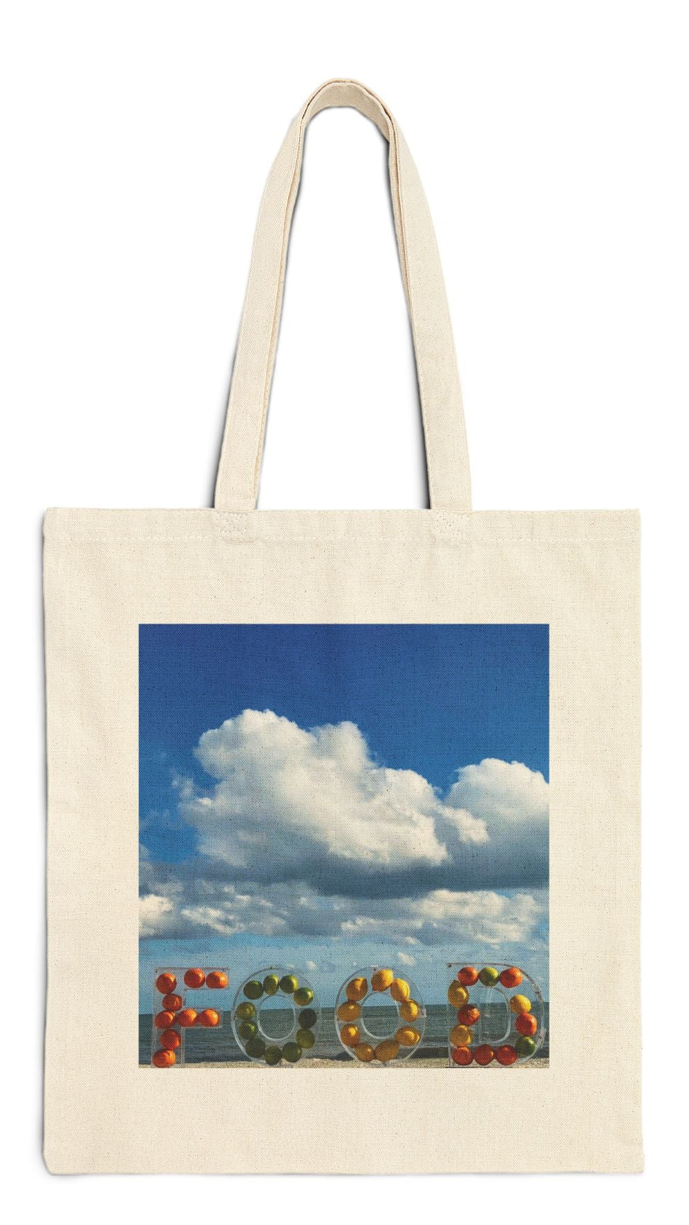 Food Tote Bag Natural Color 15” x 16” Cotton Canvas Different Print on Each Side. "Beachy Food & Seashore Food Bag"