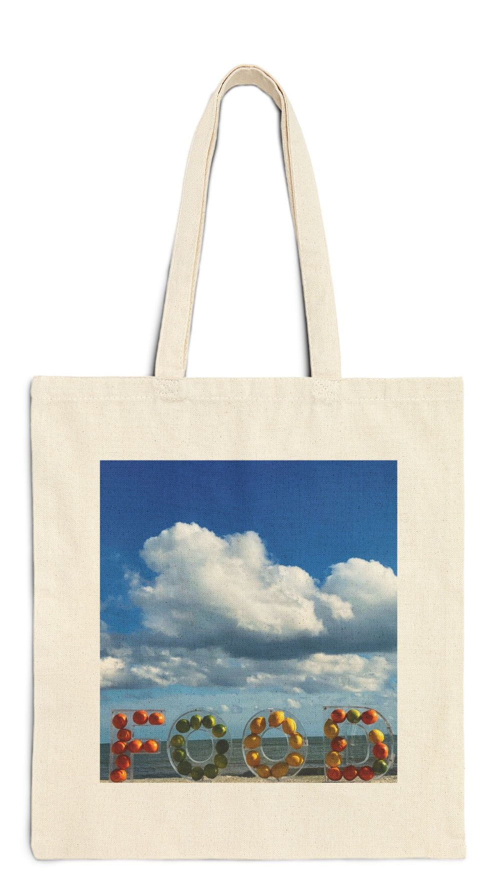 Food Tote Bag Natural Color 15” x 16” Cotton Canvas Different Print on Each Side. "Beachy Food & Seashore Food Bag"