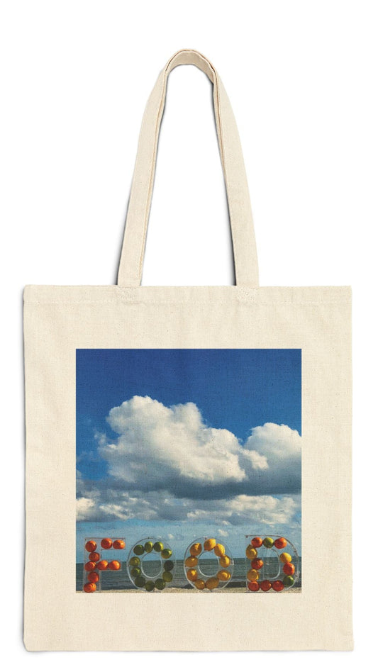 Food Tote Bag Natural Color 15” x 16” Cotton Canvas Different Print on Each Side. "Beachy Food & Seashore Food Bag"