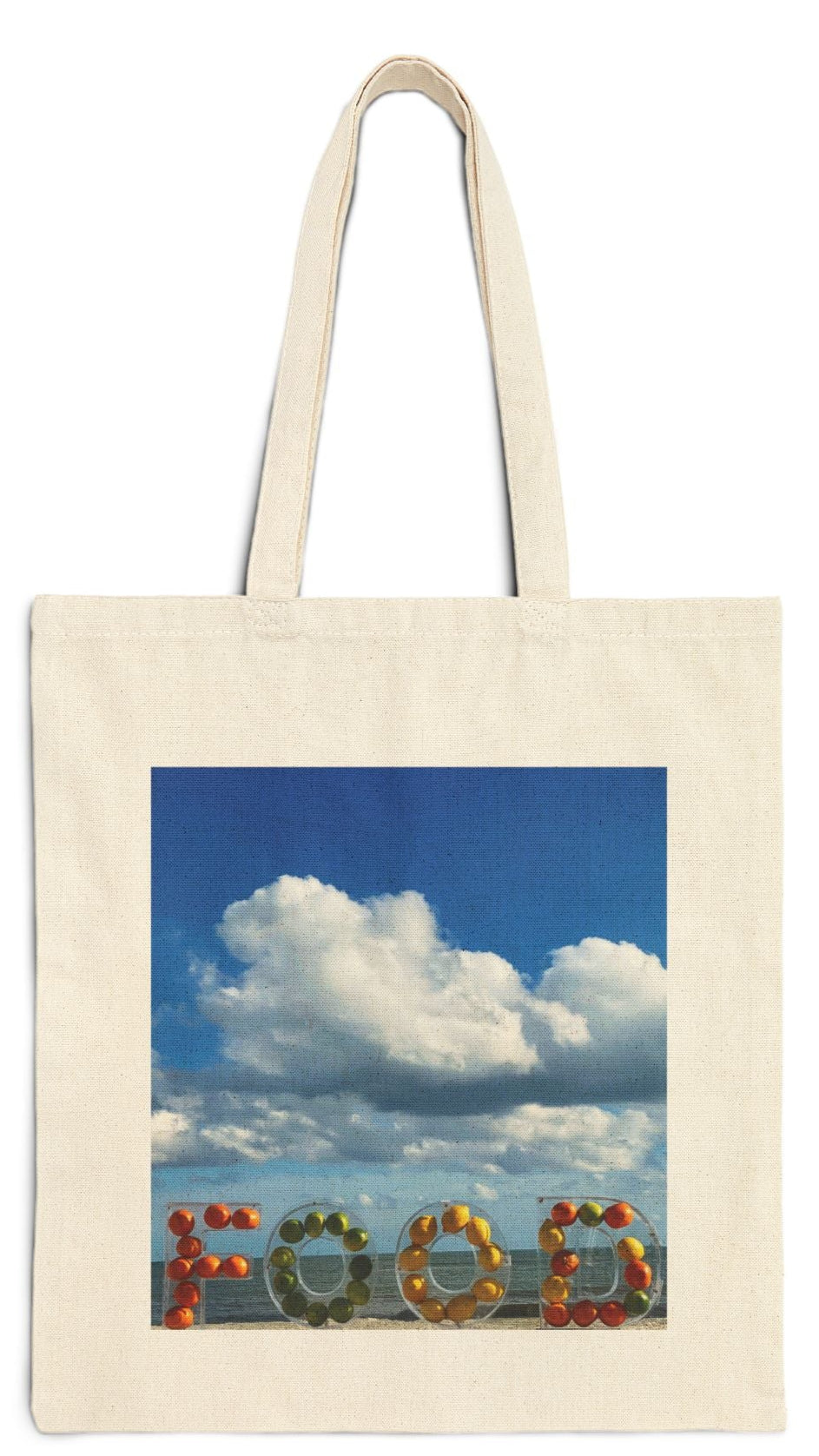 Food Tote Bag Natural Color 15” x 16” Cotton Canvas Print on One Side. "Beachy Food Bag"