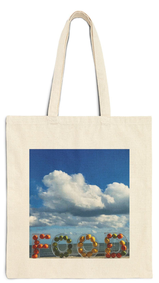 Food Tote Bag Natural Color 15” x 16” Cotton Canvas Print on One Side. "Beachy Food Bag"