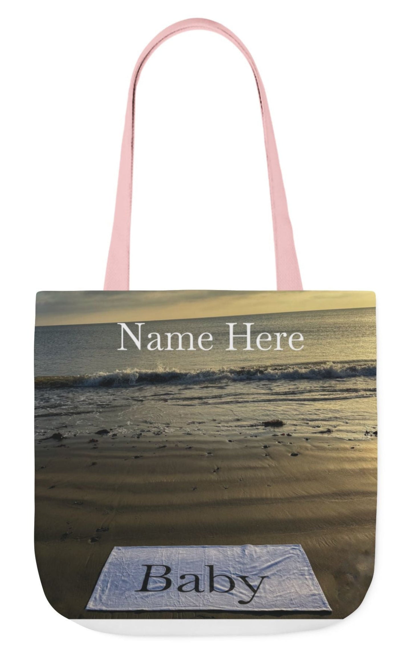 personalized beach themed baby tote bag 18" x 18" with pink handles