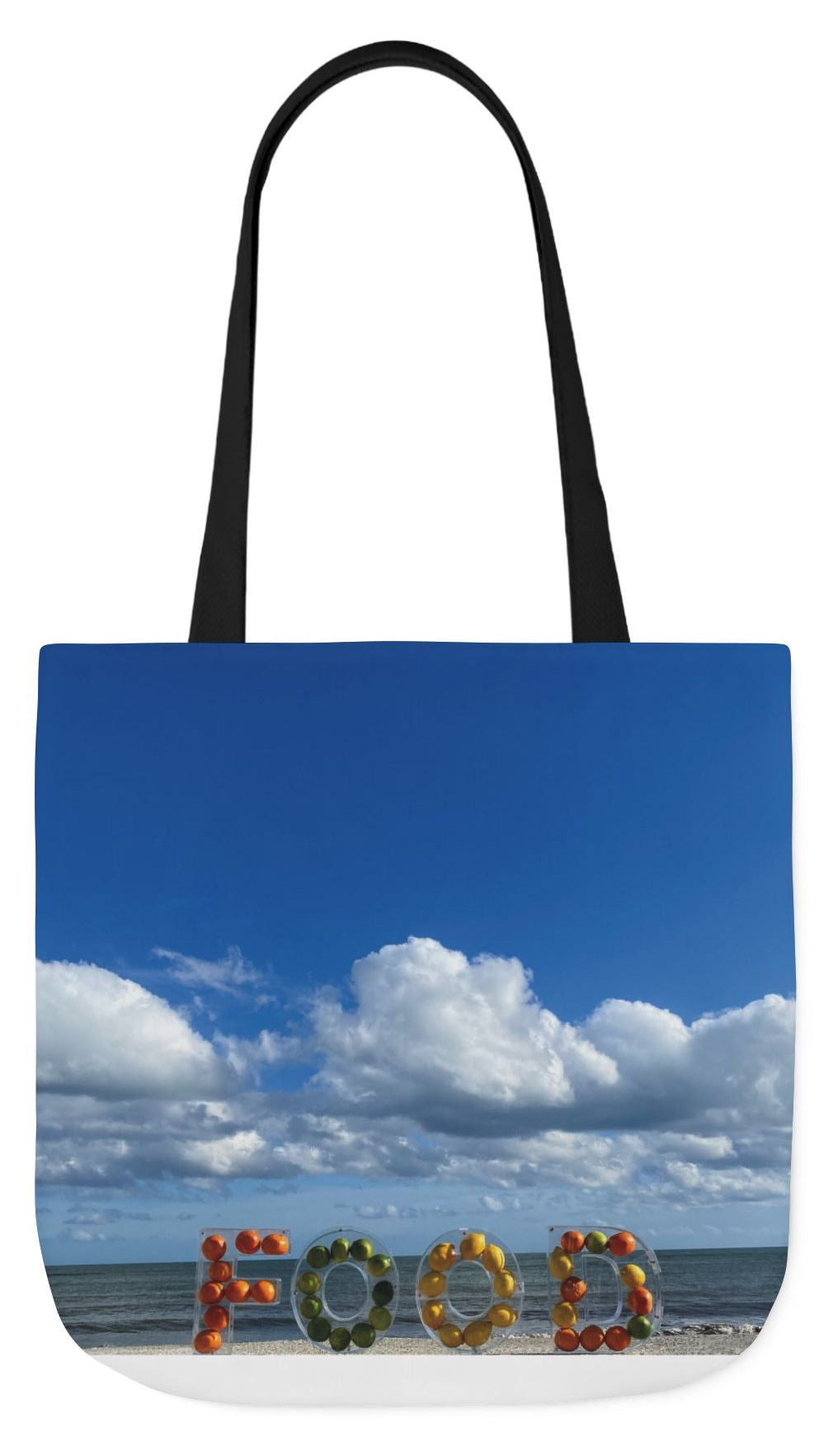 Food Tote Bag 18" x 18" with the Same Print on Both Sides and 4 handle color options. "Beachy Food Bag"