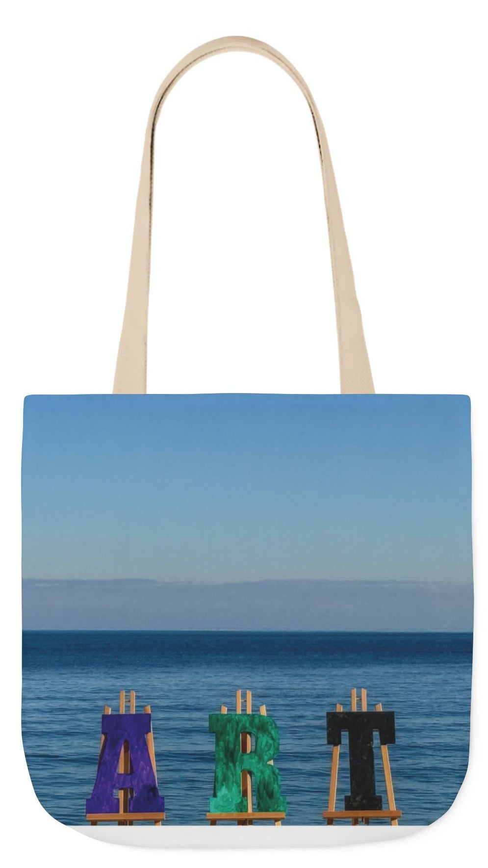 Art Tote Bag 18" x 18" same print on each side, 5-Color Handle options. "Seashore Art"