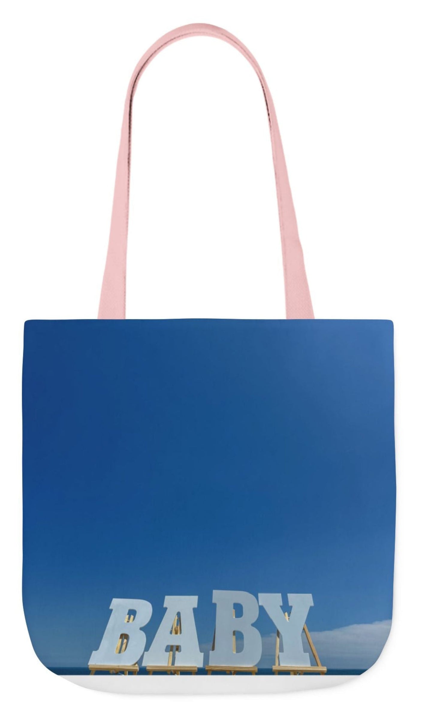 baby tote bag in blue with pink handles 18" x 18"