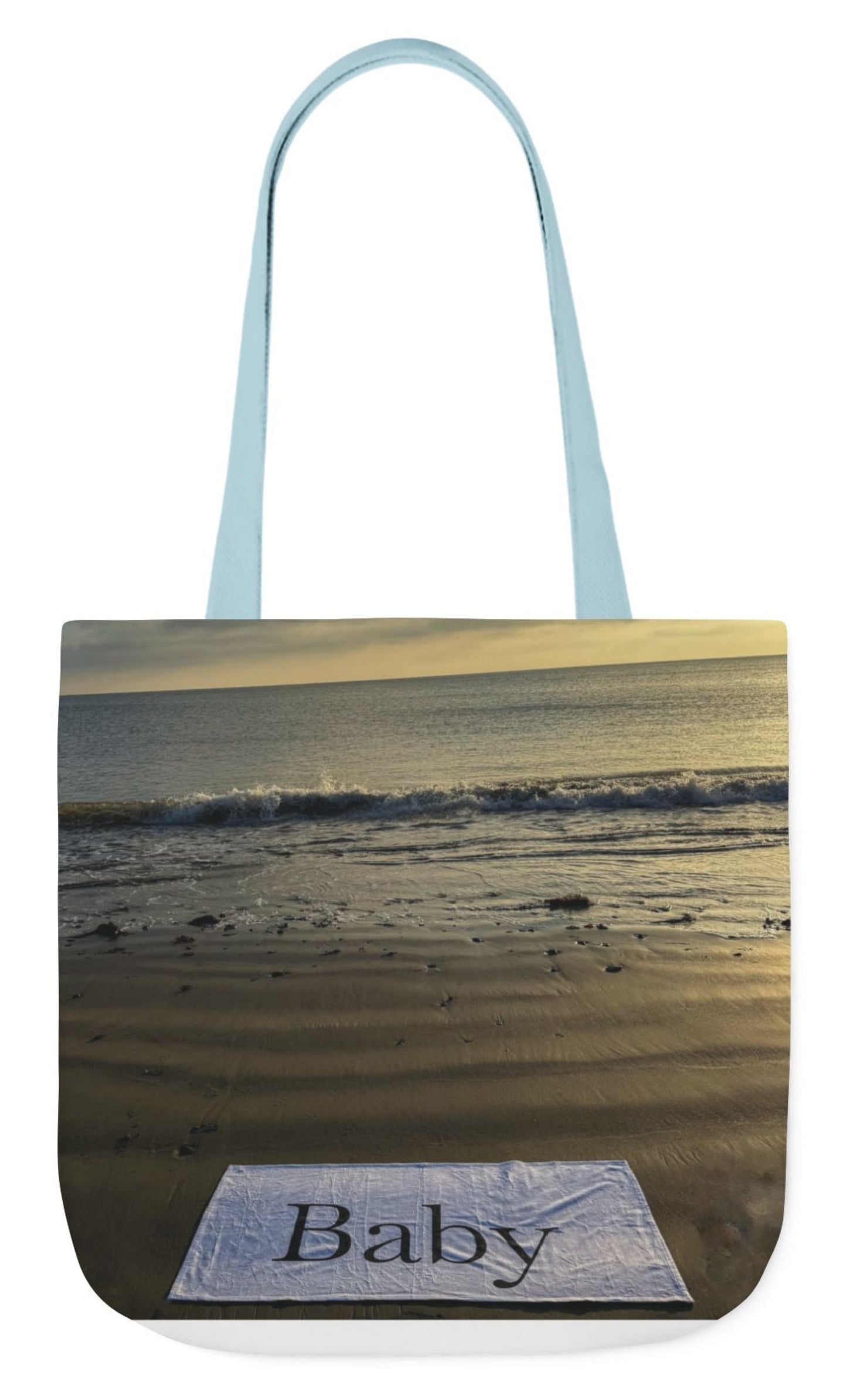 baby tote bag beach themed 18" 18" with blue handles
