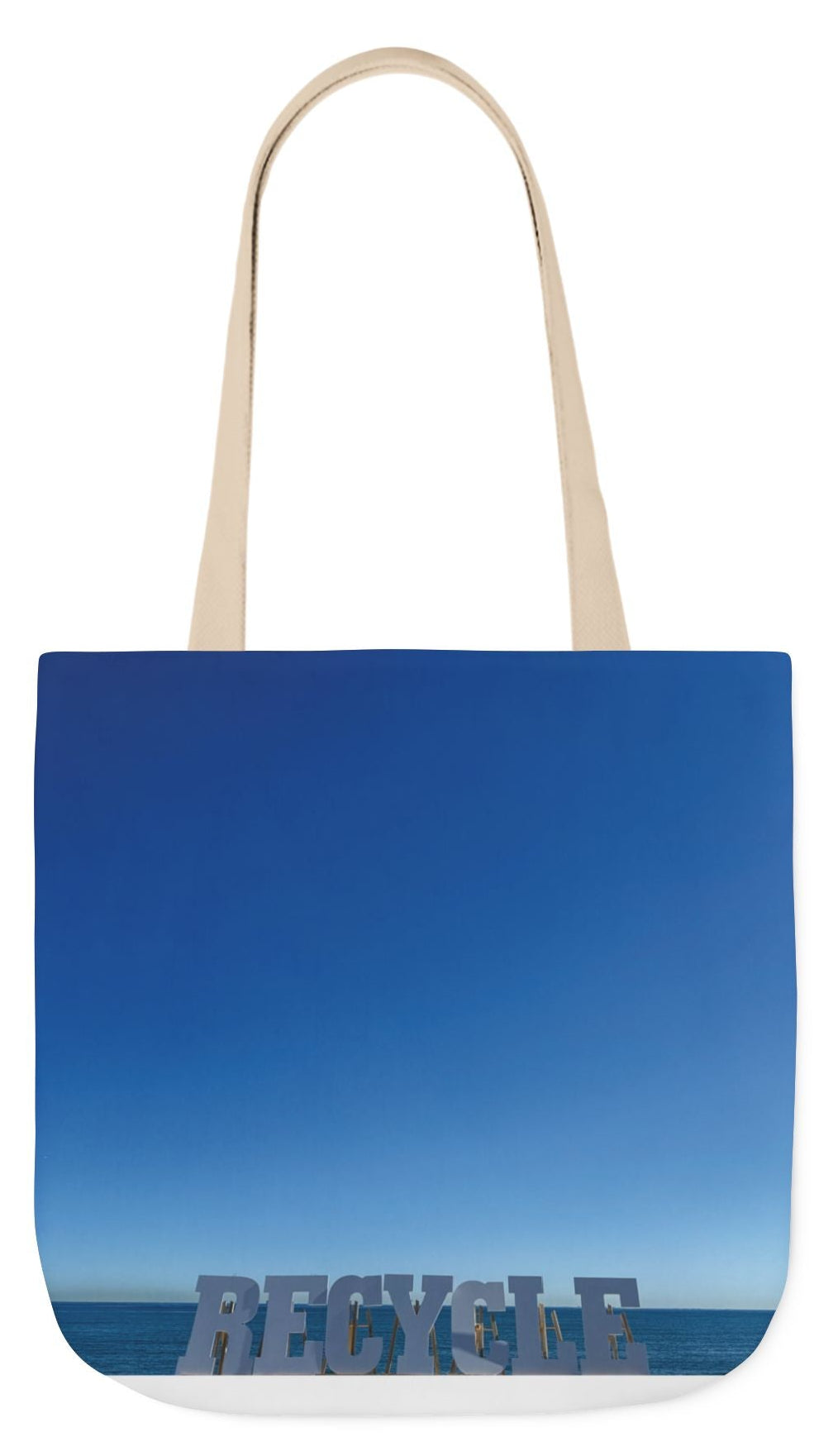 Recycle Tote Bag 18" x 18" different print on each side. 5 Handle Color Options. "Beach Recycle & Seaside Recycle Bag"