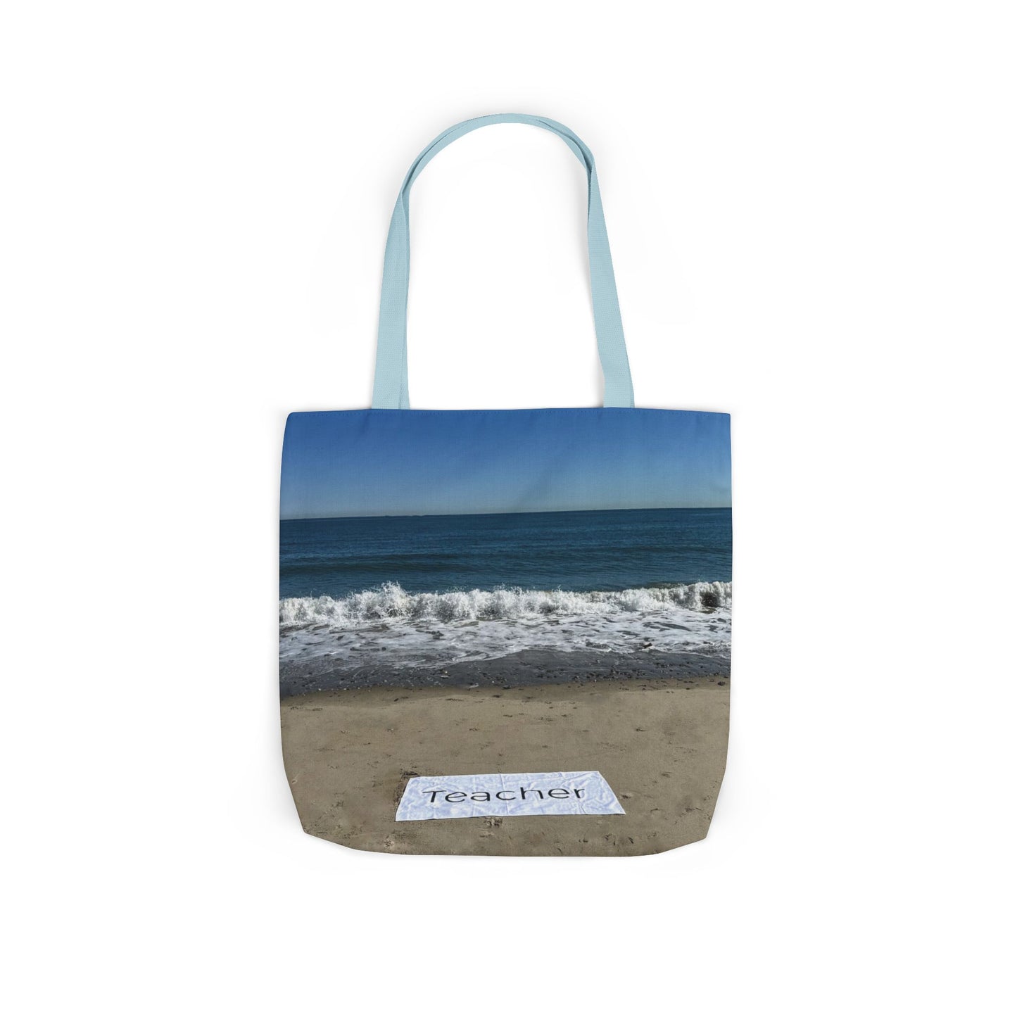 Teacher Tote Bag 18” x 18”  same print on each side. 5 Handle Color Options. “Beachfront Teacher Bag”