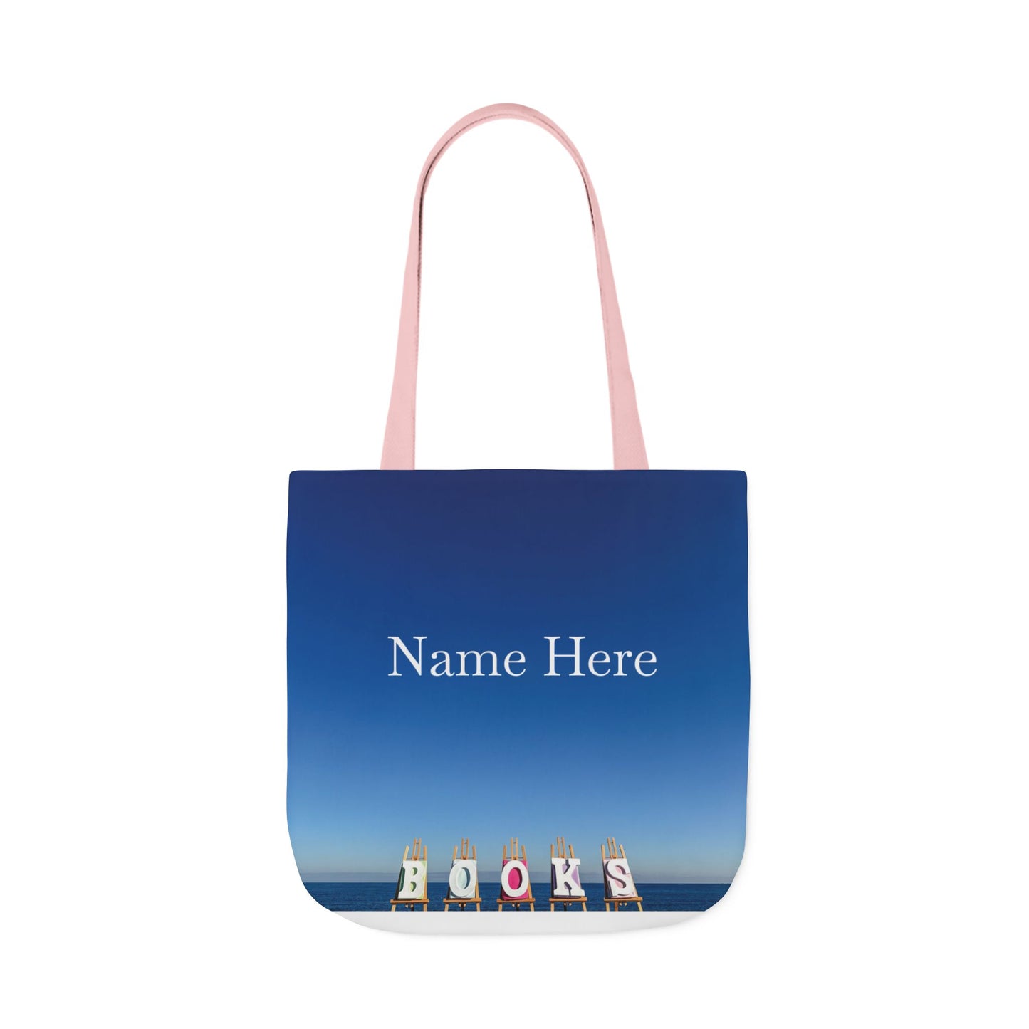 Book Tote Bag 18” x 18” different print on each side.5 Handle Color Options. “Seaside & Beachfront Book Tote Bag Personalized”
