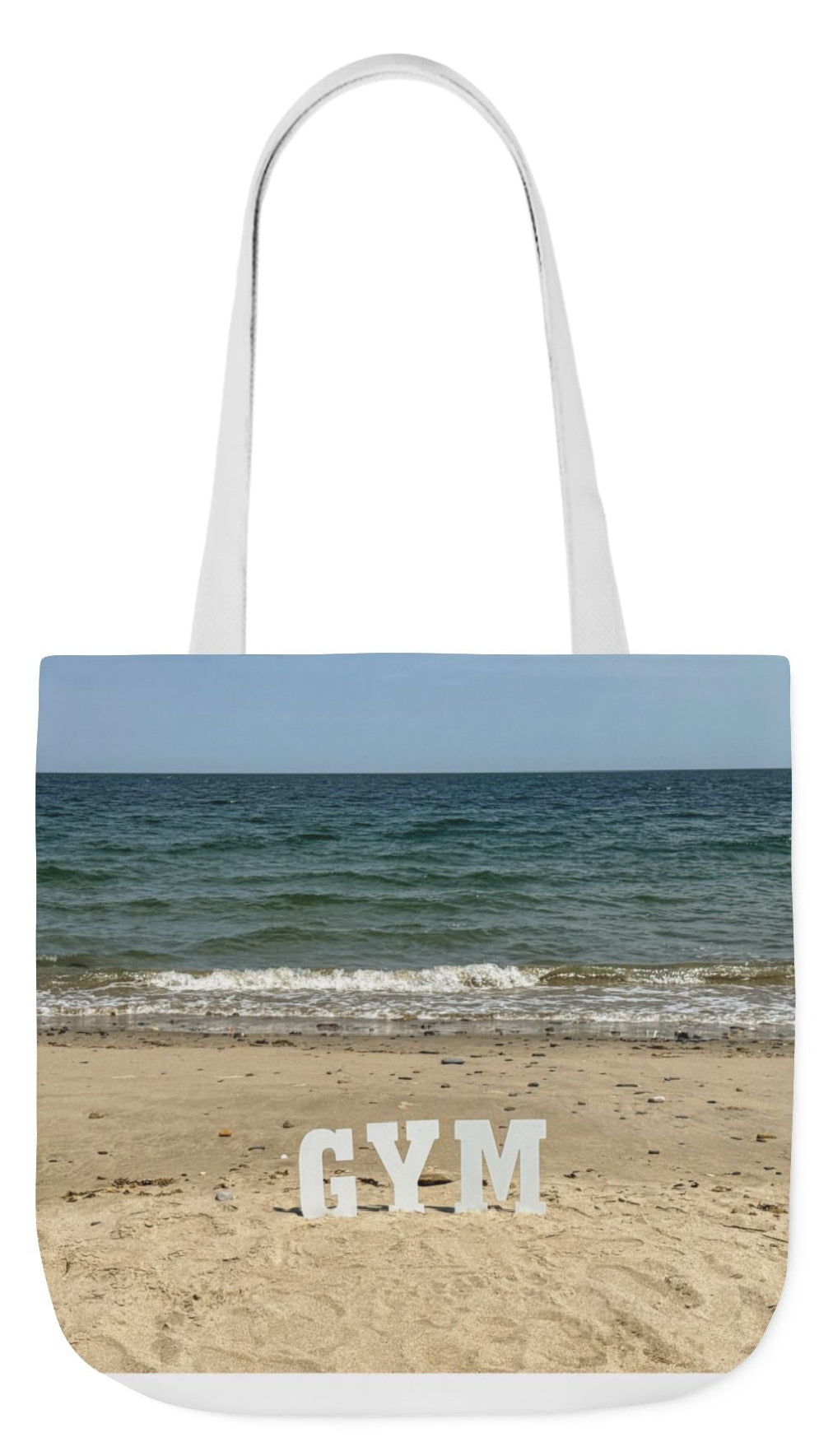 Gym Tote Bag 18” x 18” different print on each side. 5 Handle Color Options. “Seaside & Beach Gym Bag”