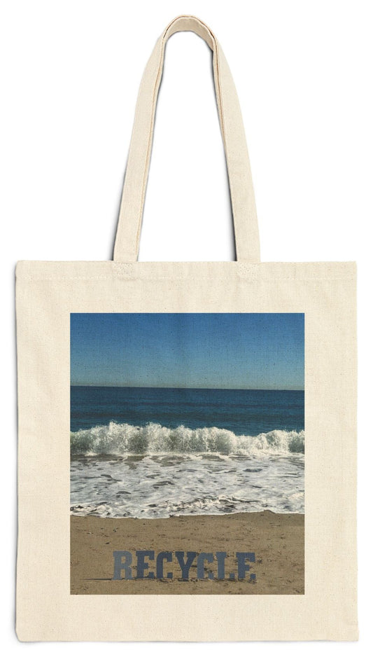 Recycle Tote Bag 15" x 16" Natural Color Cotton Canvas. "Beach Recycle Bag"