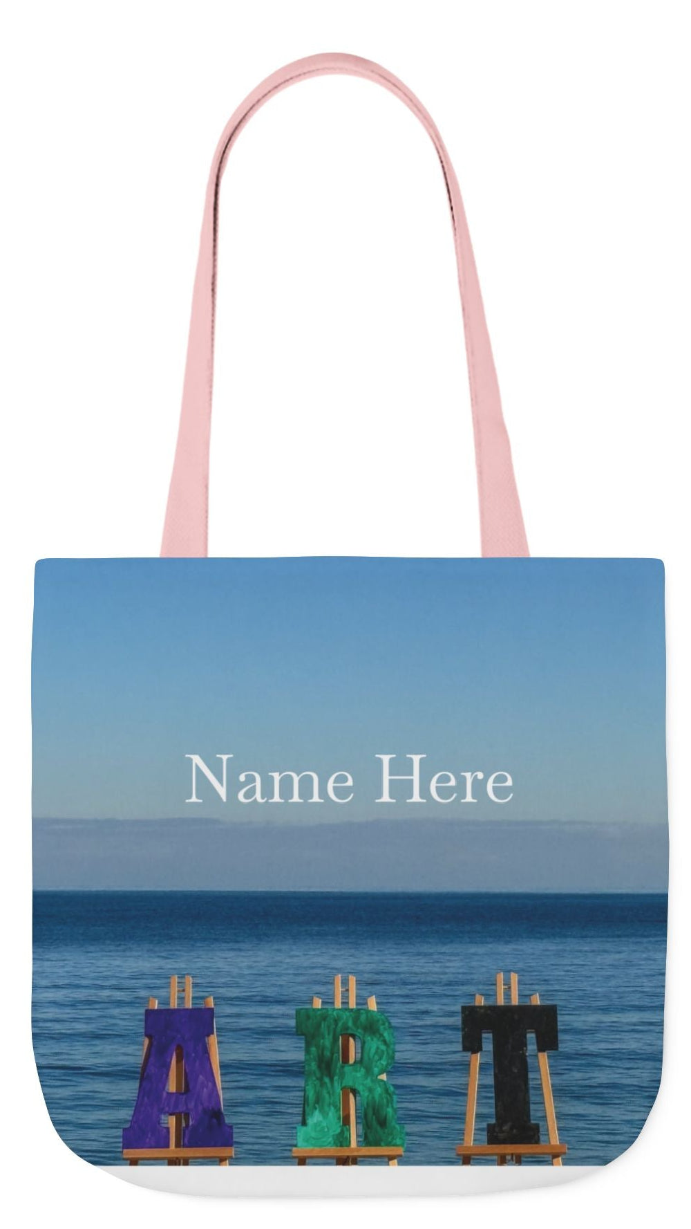 Art Tote Bag 18" x 18" same print on each side, 5-Color Handle options. "Seashore Art Personalized”