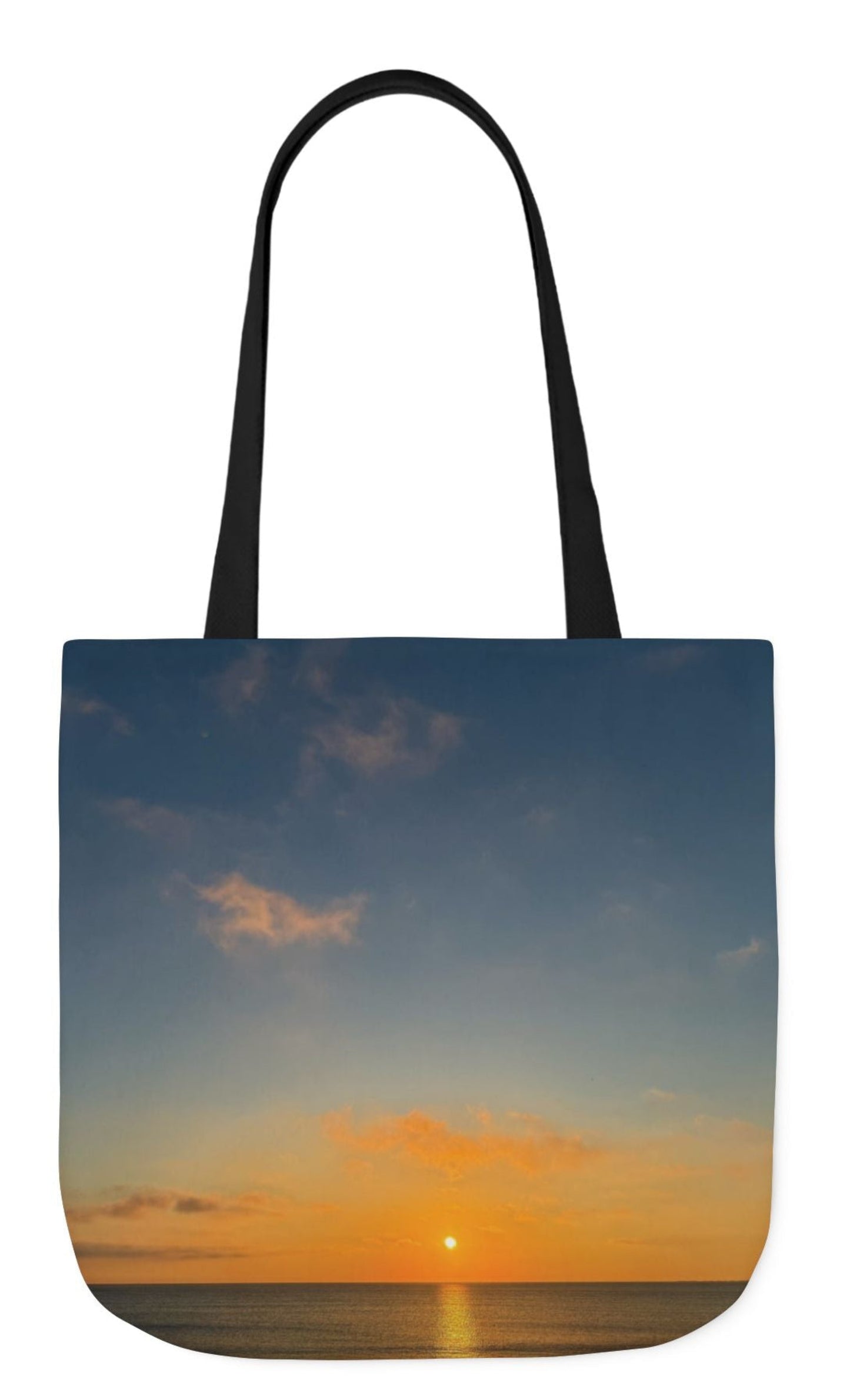 back of pet's name tote bag black handles sunrising
