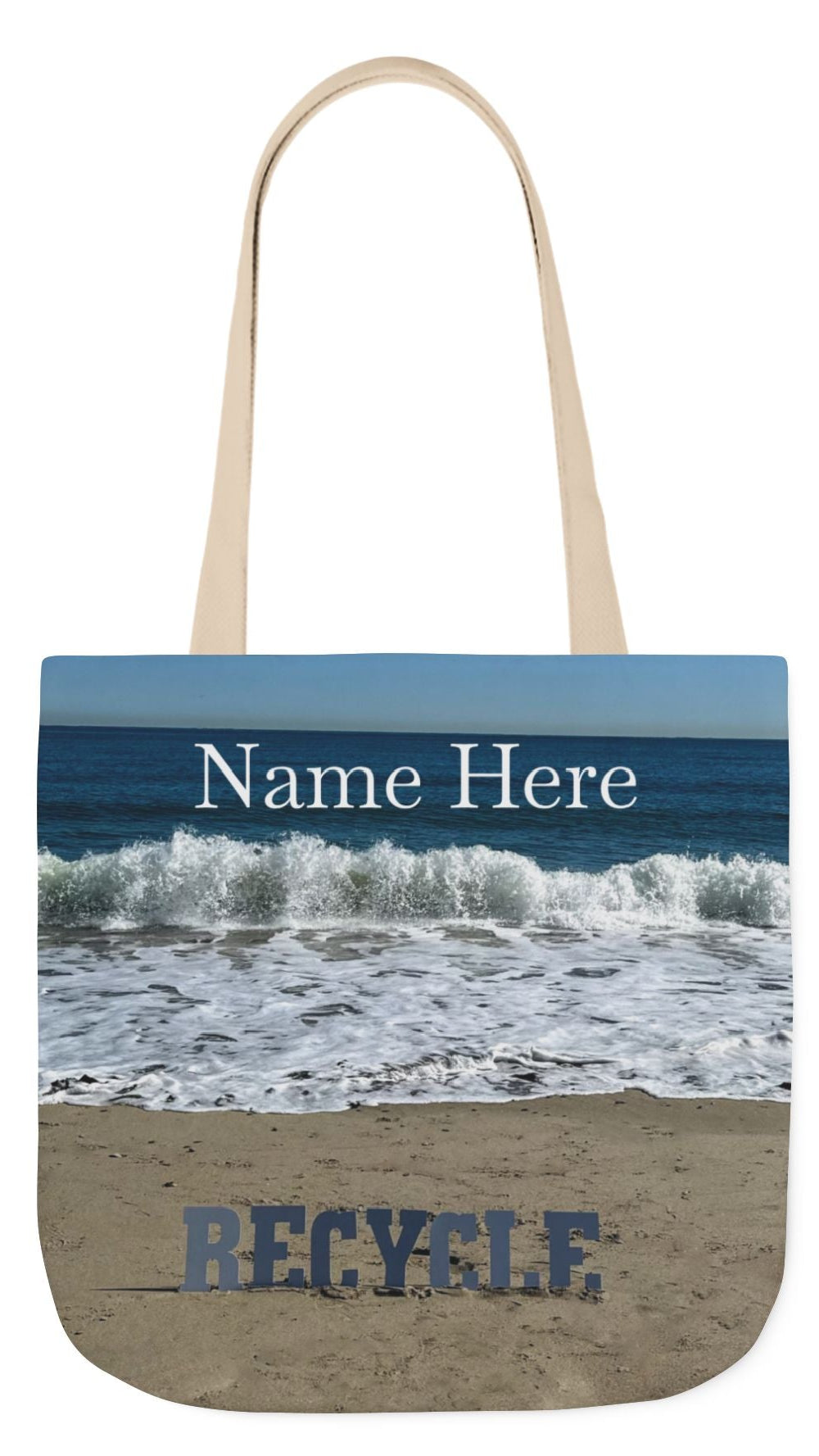 Recycle Tote Bag 18” x 18” same print on each side. 5 Handle Color Options. "Beach Recycle Bag Personalized”