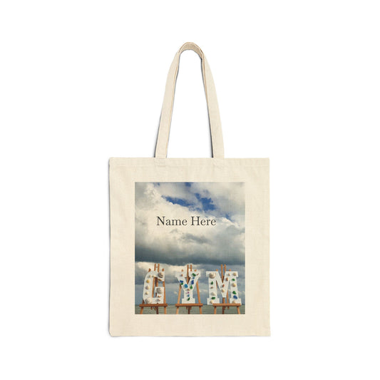 Gym Tote Bag Natural Color 15” x 16” Cotton Canvas Print on One Side. "Shoreline Gym Bag"(Personalize it)