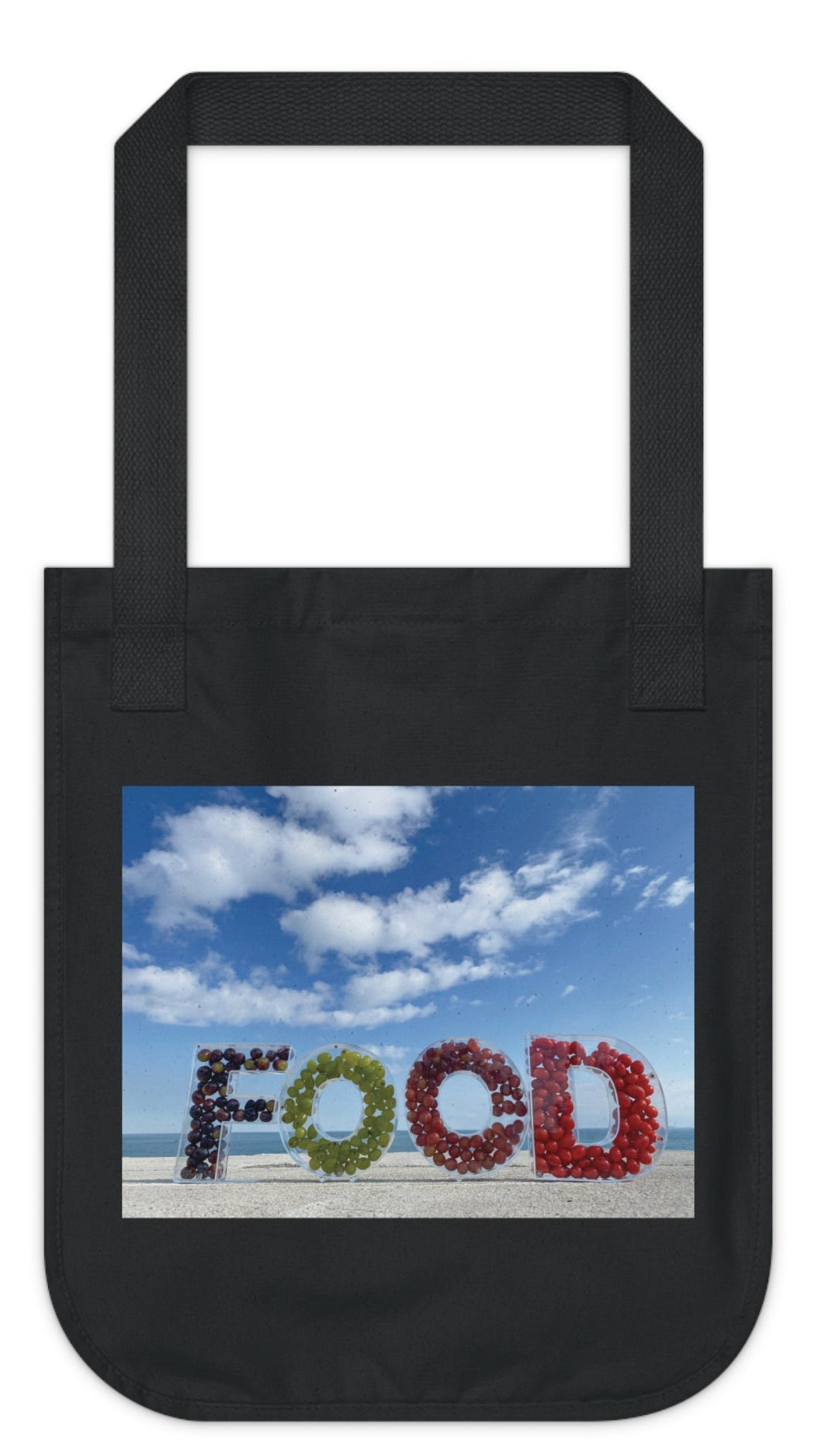 Food Tote Bag Organic Cotton Canvas"14.50 x 12.50" (Print on One Side) Colors: Natural, Black, Blue. "Seashore Food Bag".