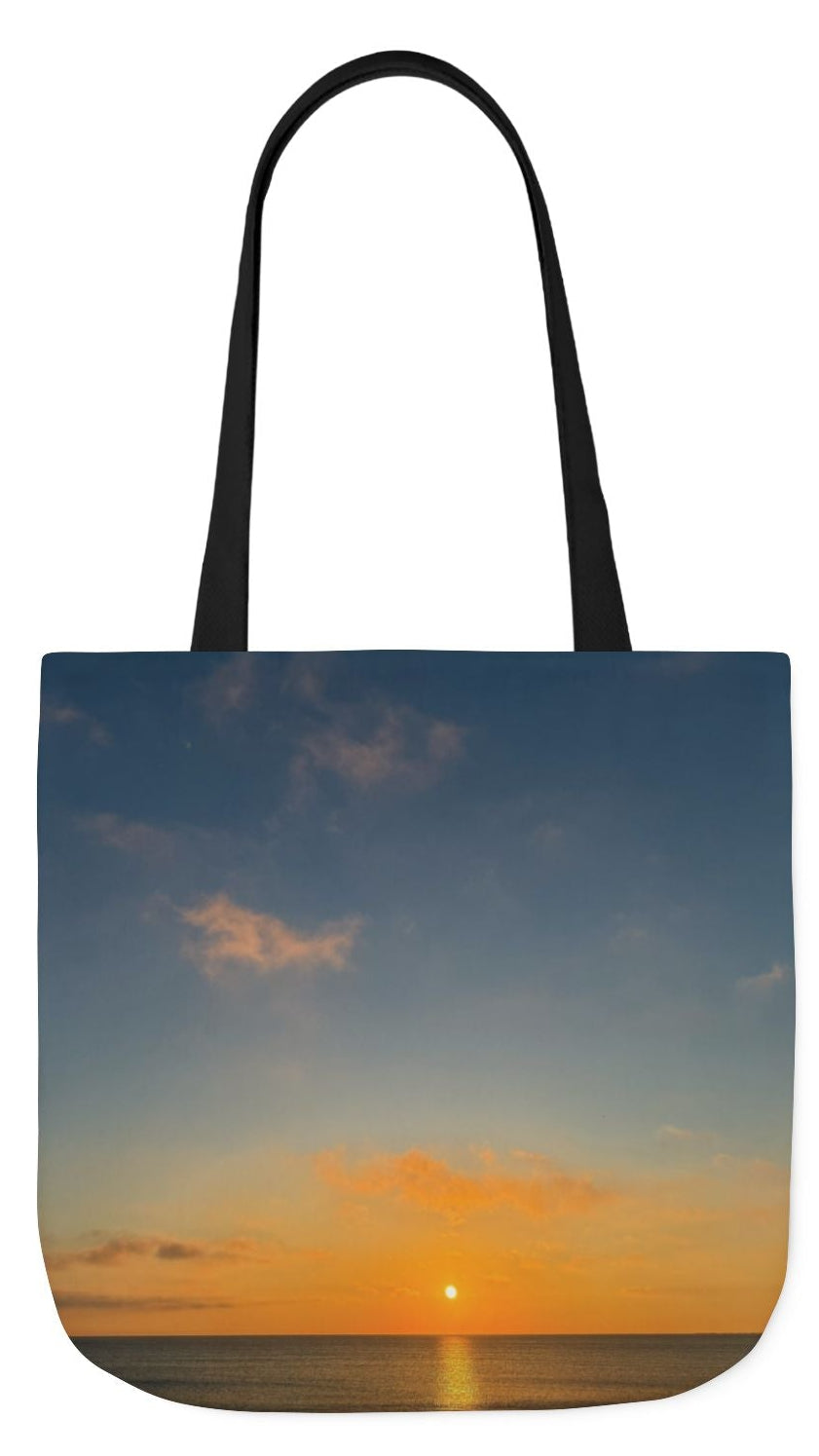 Personalized Everyday Tote Bag 13” x 13” different print on each side. 5 Handle Color Options. option. “Seaside Sunrising”
