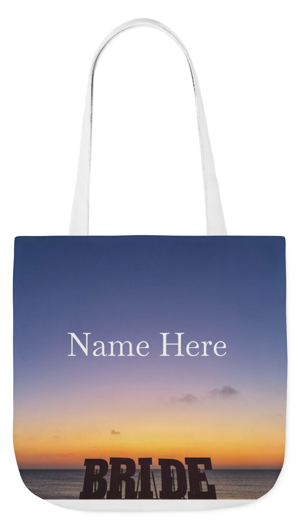 Bride Tote Bag 18” x 18” same print on each side. Choice of Pink or White Handles. "Daybreak Bride Bag Personalized"