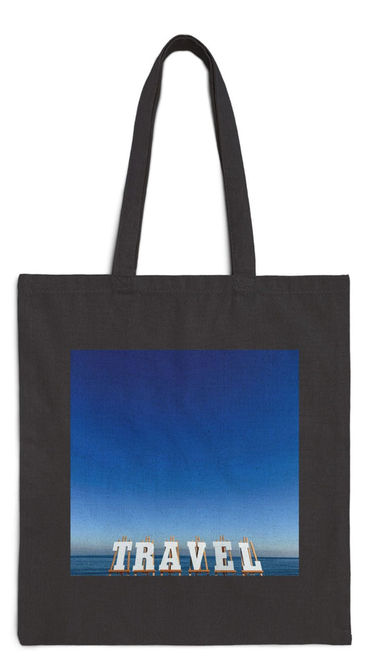 Travel Tote Bag Black 15” x 16” Cotton Canvas Print on One Side. “Seaside Travel Bag”