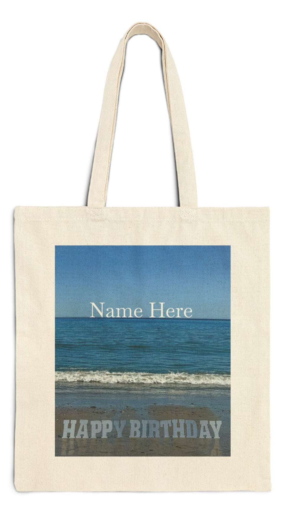 Birthday Tote Bag Natural Color 15" x 16" Cotton Canvas Print on One Side. "Beach Birthday" (Personalize it)
