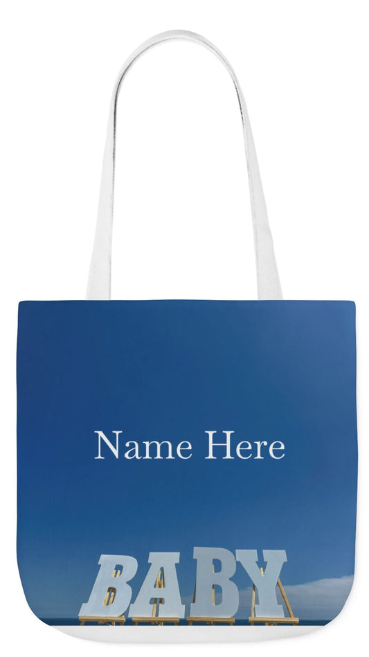 Baby Tote Bag 18”x 18” same print on each side with white, blue or pink handle options. “Bright Sky Baby Bag Personalized"