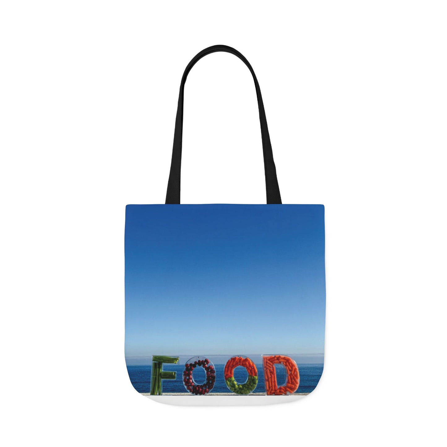 Food Tote Bag 18" x 18" Same Print on Both Sides, 4 Handle Color Options, "Seaside Veggie Food Bag"