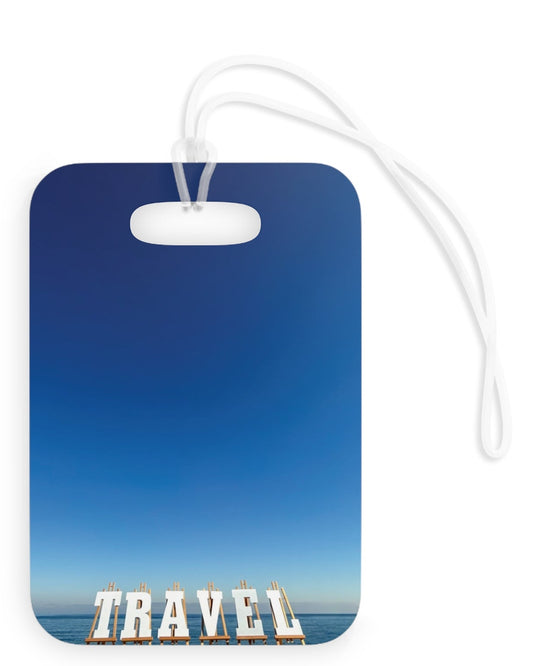 Plastic Luggage Tag Same Print on each side with a Glossy Finish and clear Acrylic tie. "Seaside Travel Tag"