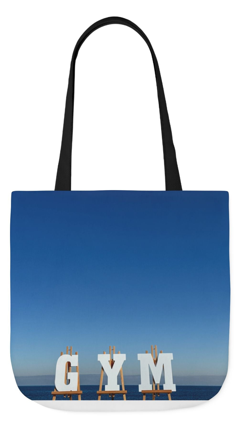 Gym Tote Bag 18” x 18” different print on each side. 5 Handle Color Options. “Seaside & Beach Gym Bag”