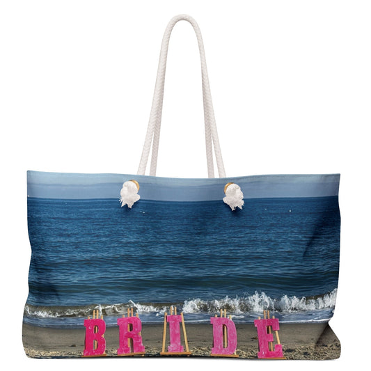 Bride Weekender Bag 24" x 13" same print on each side and rope handles. "Beach Bride Weekender Bag"