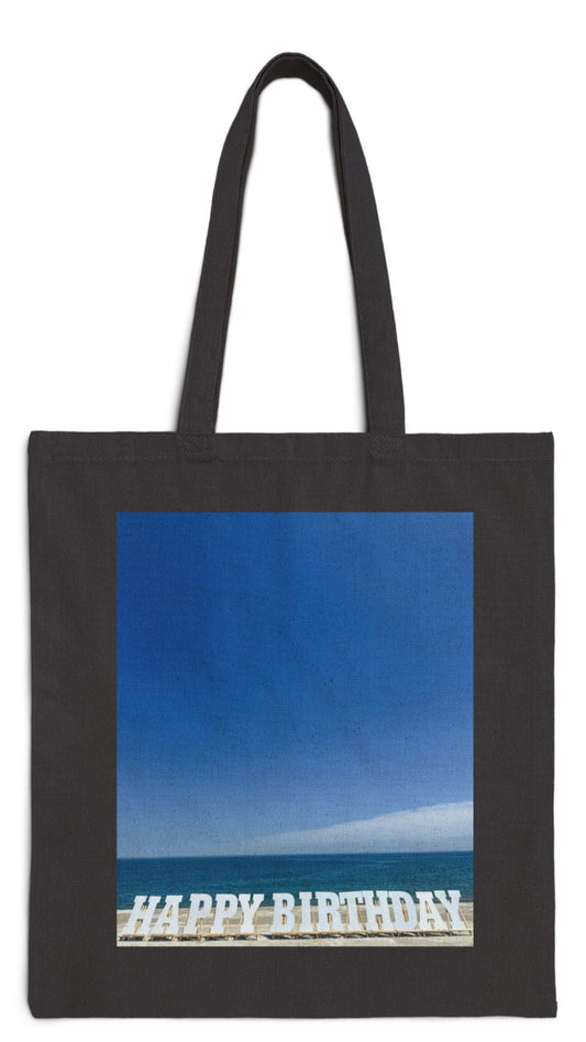 Birthday Tote Bag Black 15" x 16" Cotton Canvas Print on One Side. "Shoreline Birthday"