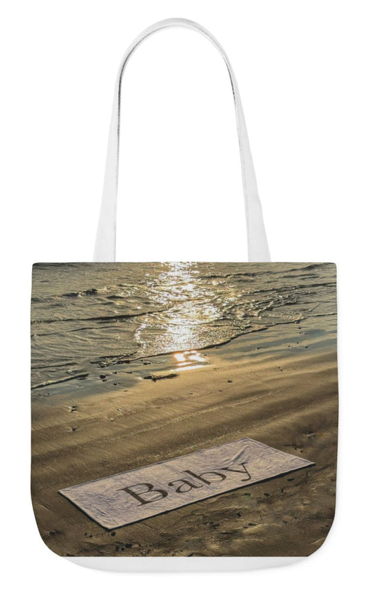 baby tote bag beach theme white handles 18" x 18"