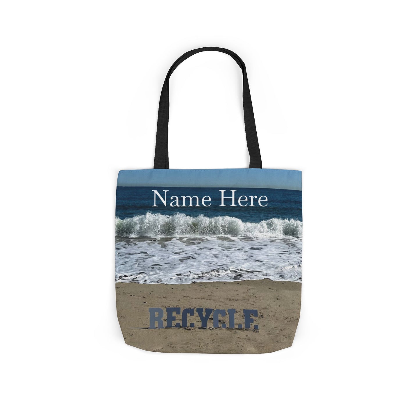 Recycle Tote Bag 18” x 18” same print on each side. 5 Handle Color Options. "Beach Recycle Bag Personalized”