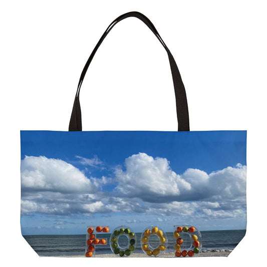 Food Weekender Tote Bag 24” x 13” Same Print on Both Sides. "Beachy Food Bag"