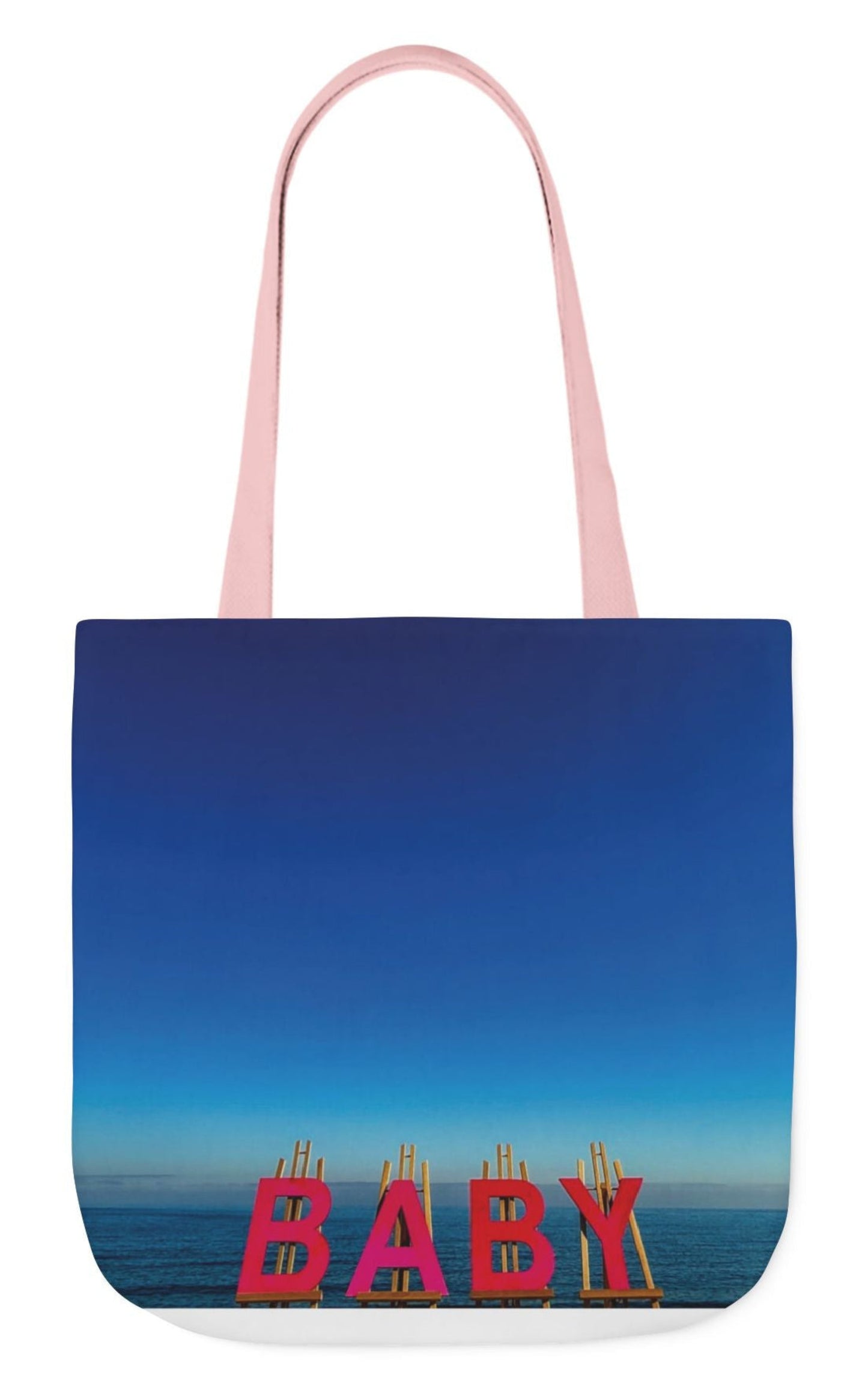 baby tote bag for girl pink handles shoreline and beach themes 18" x 18"