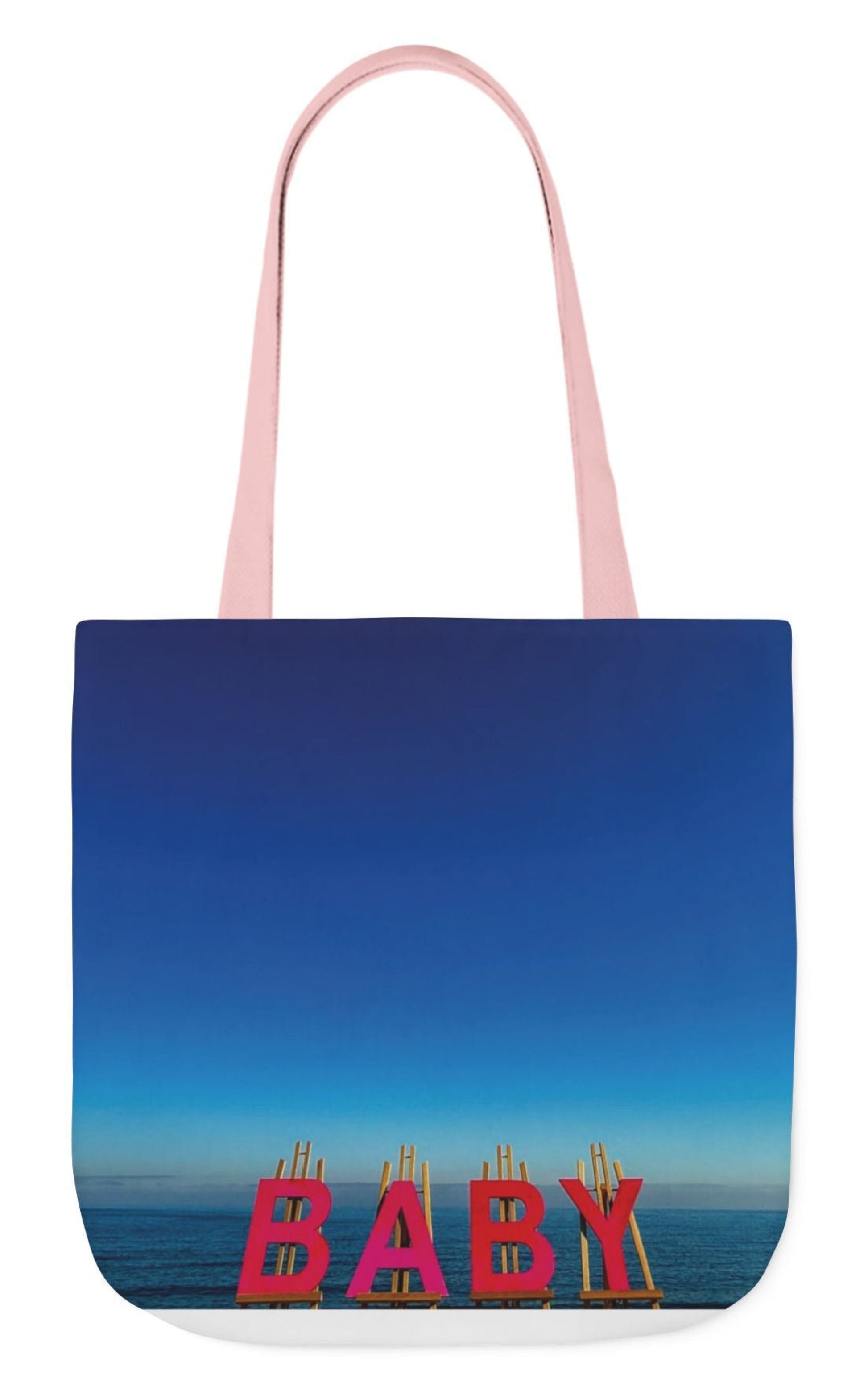 baby tote bag for girl pink handles shoreline and beach themes 18" x 18"