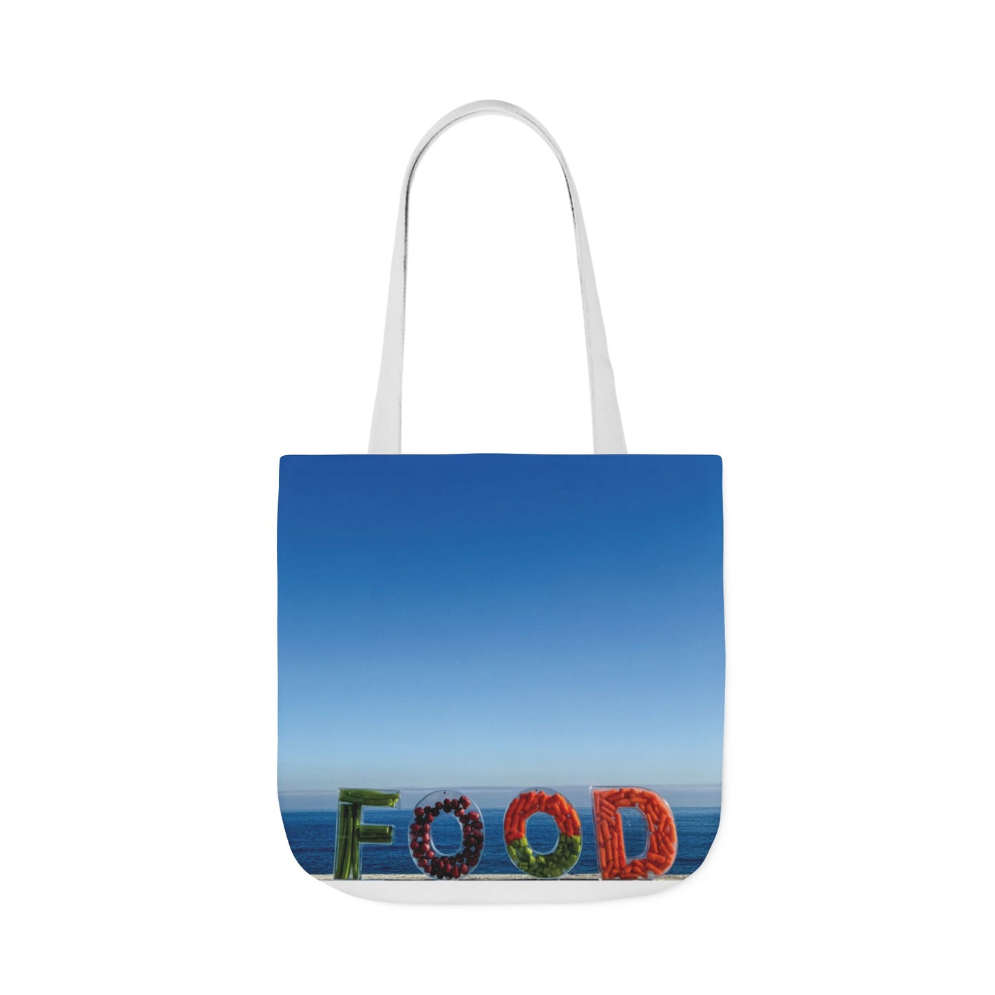 Food Tote Bag 18" x 18" Same Print on Both Sides, 4 Handle Color Options, "Seaside Veggie Food Bag"