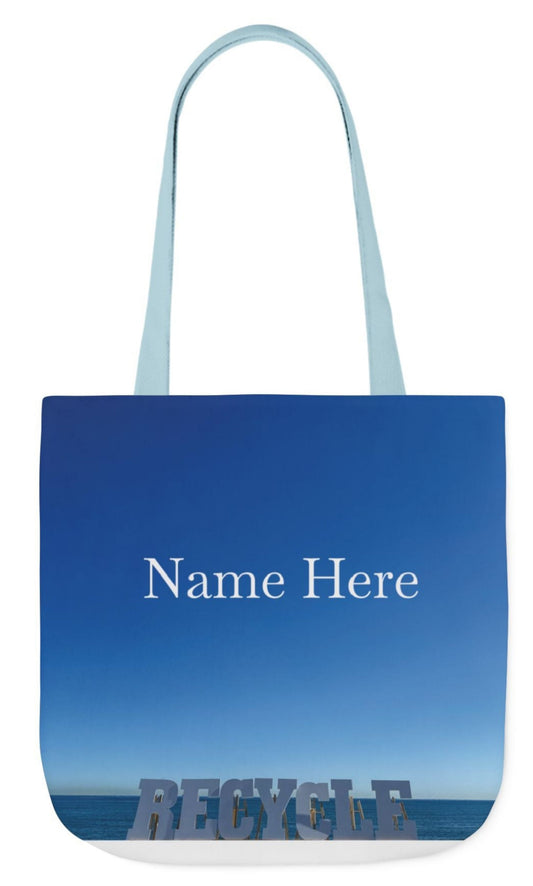 personalized recycle tote bag 18" x 18" in blue seaside theme