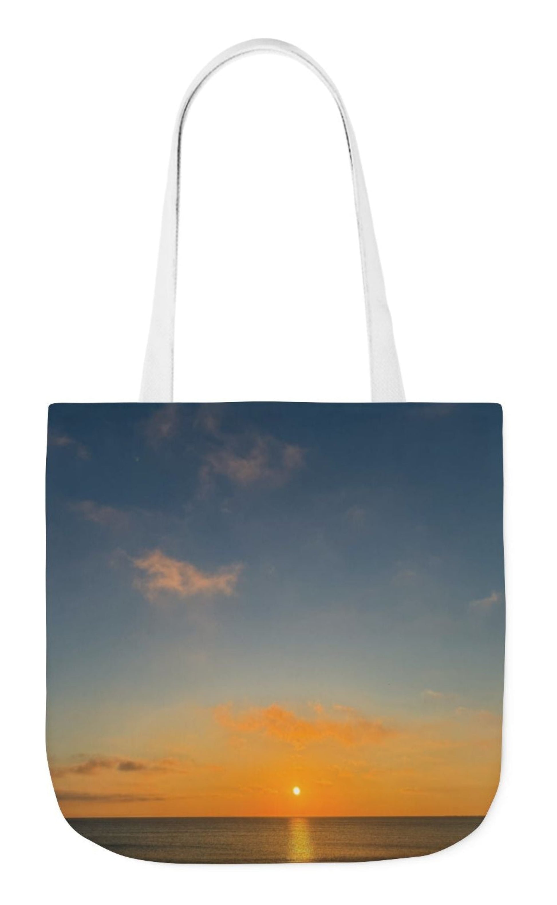 pet's name tote bag back 13 x 13 white handles seaside sunrising