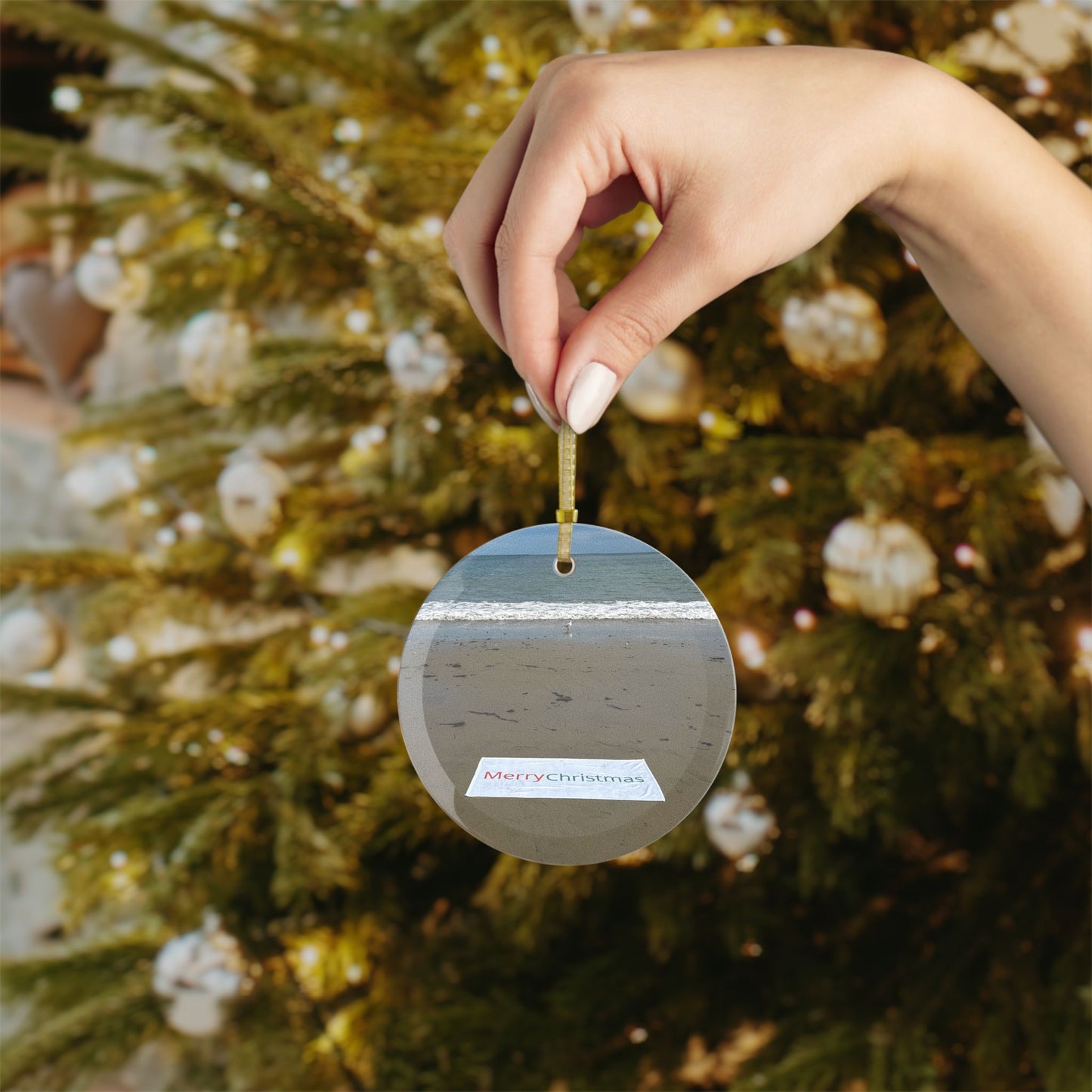 Christmas Glass Ornament "Merry Christmas with Seagull"