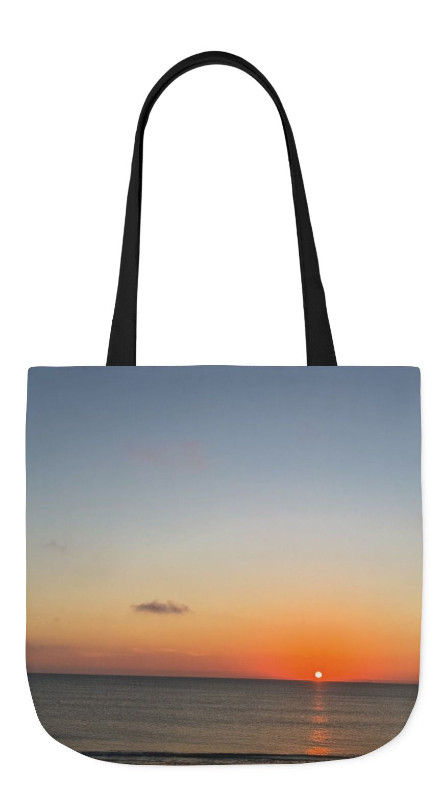 Everyday Tote Bag 13” x 13” different print on each side. 5 Handle Color Options. “Seaside Sunrising”