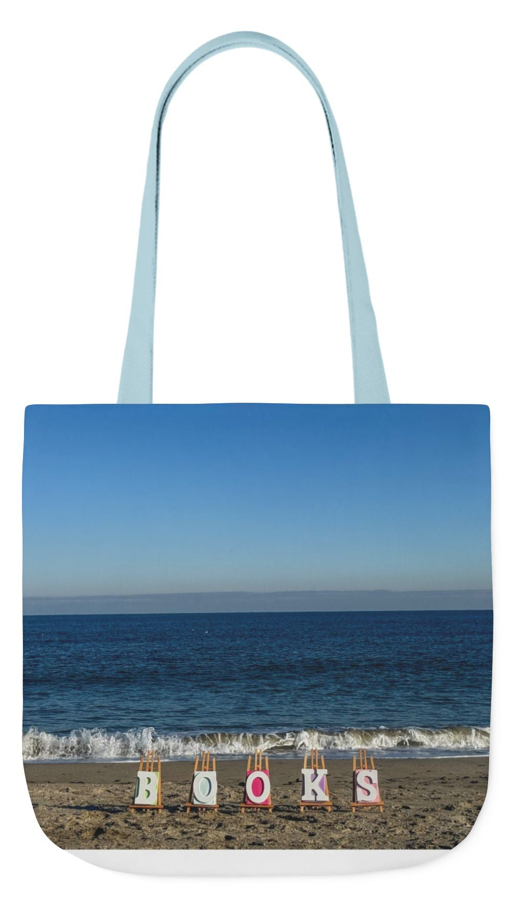 Book Tote Bag 18” x 18” different print on each side.5 Handle Color Options. “Seaside & Beachfront Book Tote Bag Personalized”