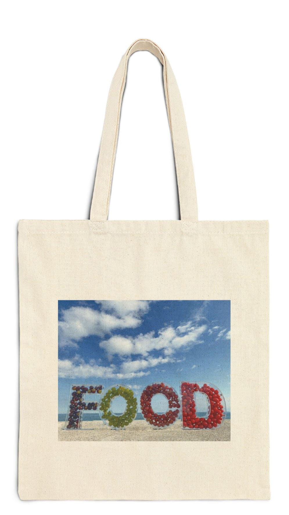 Food Tote Bag Natural Color 15” x 16” Cotton Canvas Different Print on Each Side. "Beachy Food & Seashore Food Bag"