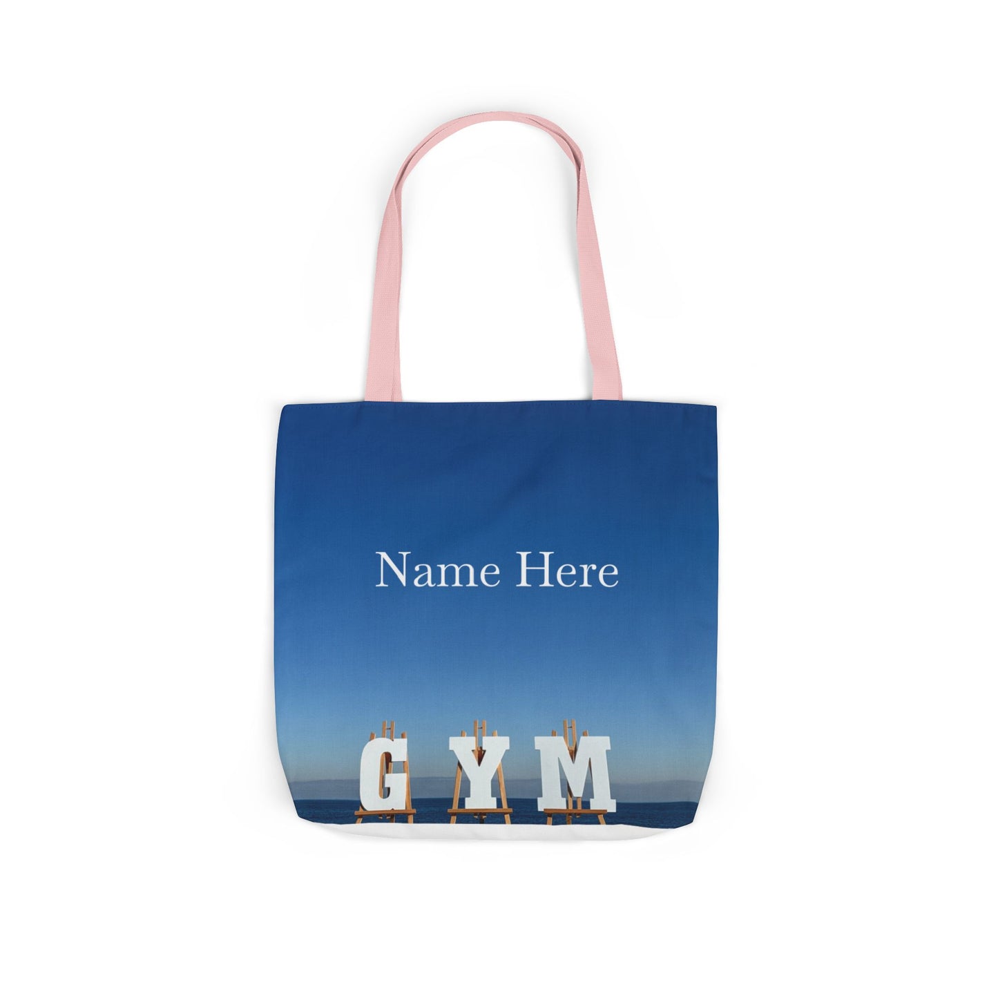Gym Tote Bag 18” x 18” different print on each side. 5 Handle Color Options. “Seaside & Beach Gym Bag Personalized”