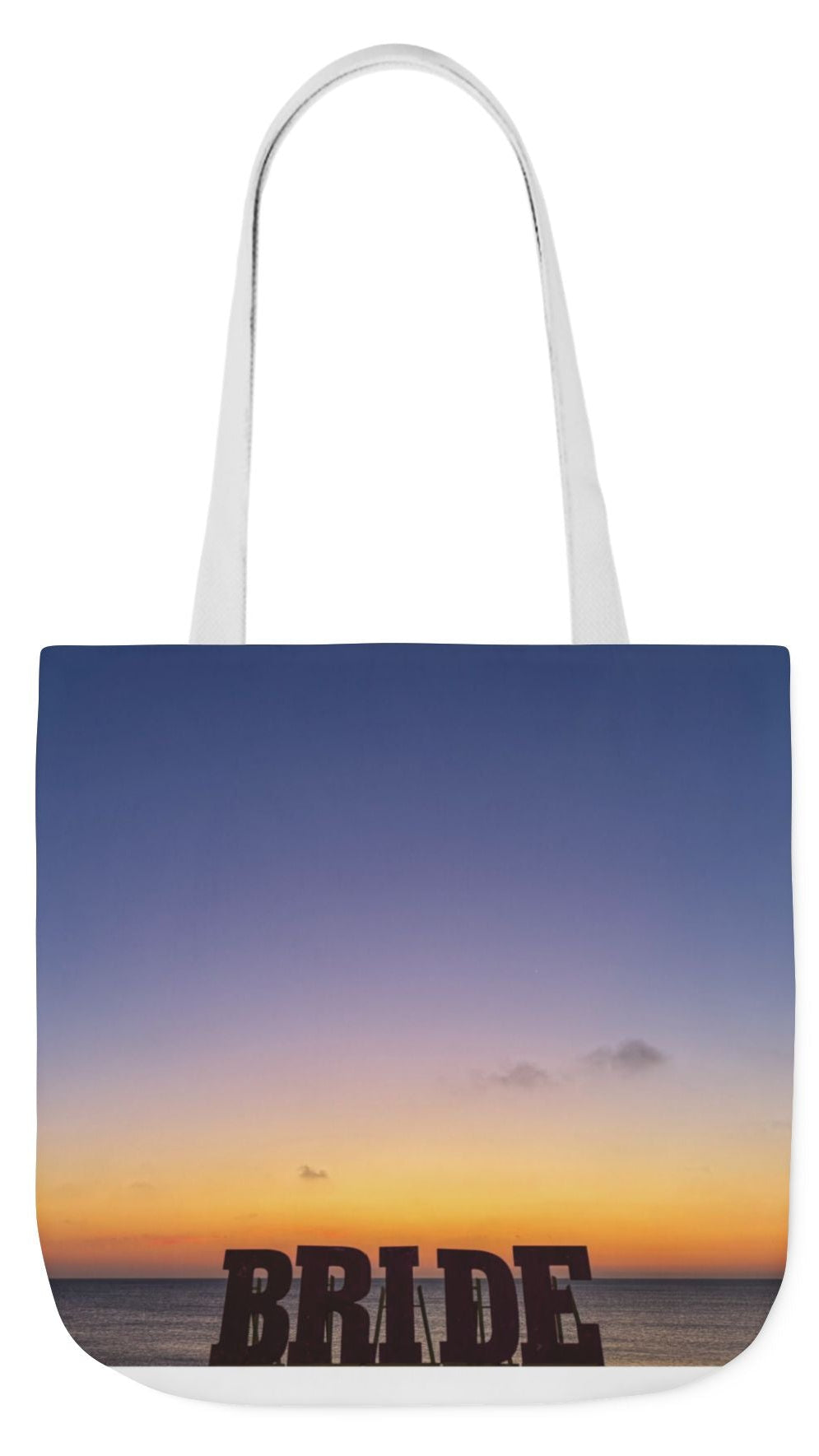 Bride Tote Bag 18” x 18” same print on each side. Choice of Pink or White Handles. "Daybreak Bride Bag Personalized"