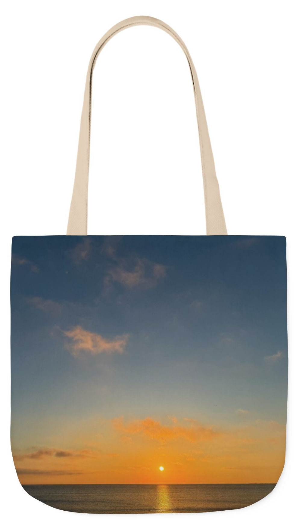 Everyday Tote Bag 18”x 18” different print on each side.5 Handle Color Options. “Seaside Sunrising”