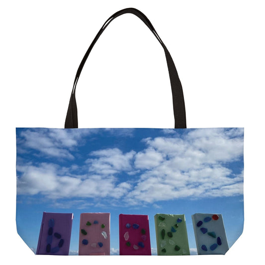 Book Weekender Tote Bag 24" x 13" Same Print on Both Sides. "Books in the Clouds"
